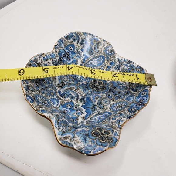 Norcrest blue floral paisley Japan plate trinket dish pitcher set porcelain 3 pc - Picture 12 of 16